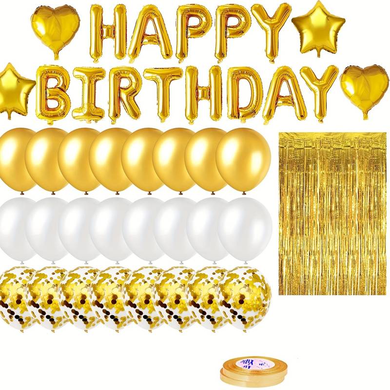 Ballonnen set Happy Birthday voor gouden thema