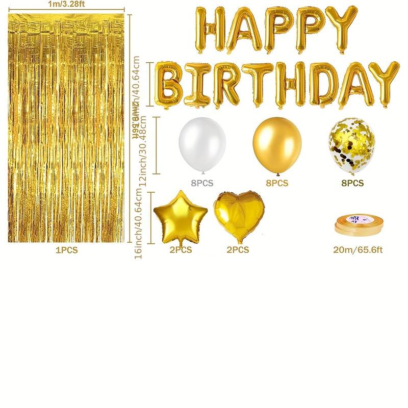 Ballonnen set Happy Birthday voor gouden thema