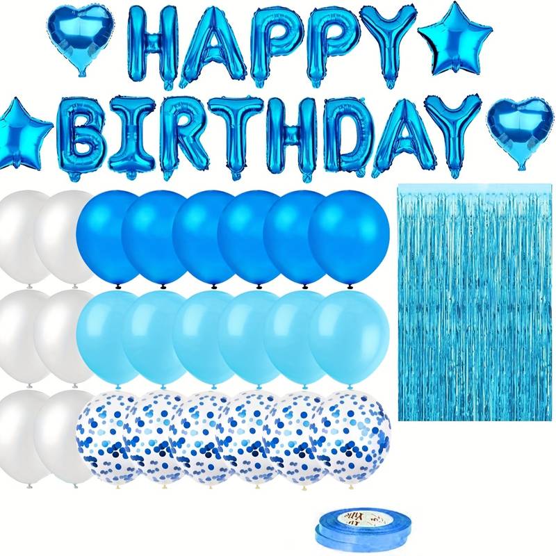 Ballonnen set Happy Birthday voor blauwe thema