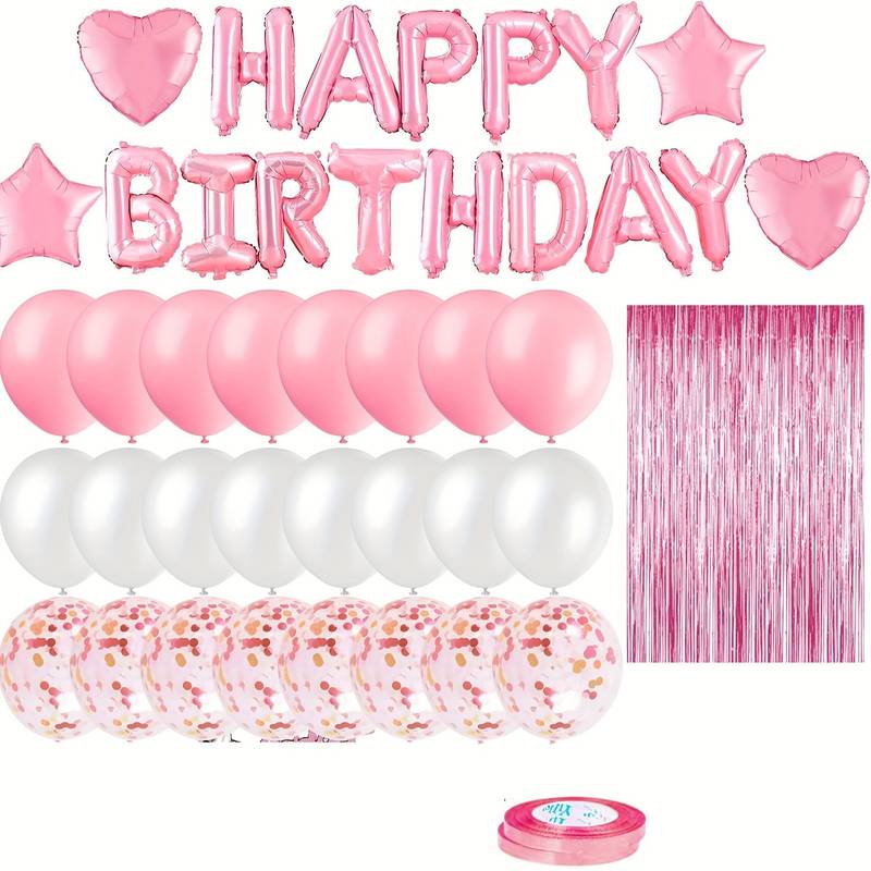 Ballonnen set Happy Birthday voor roze thema