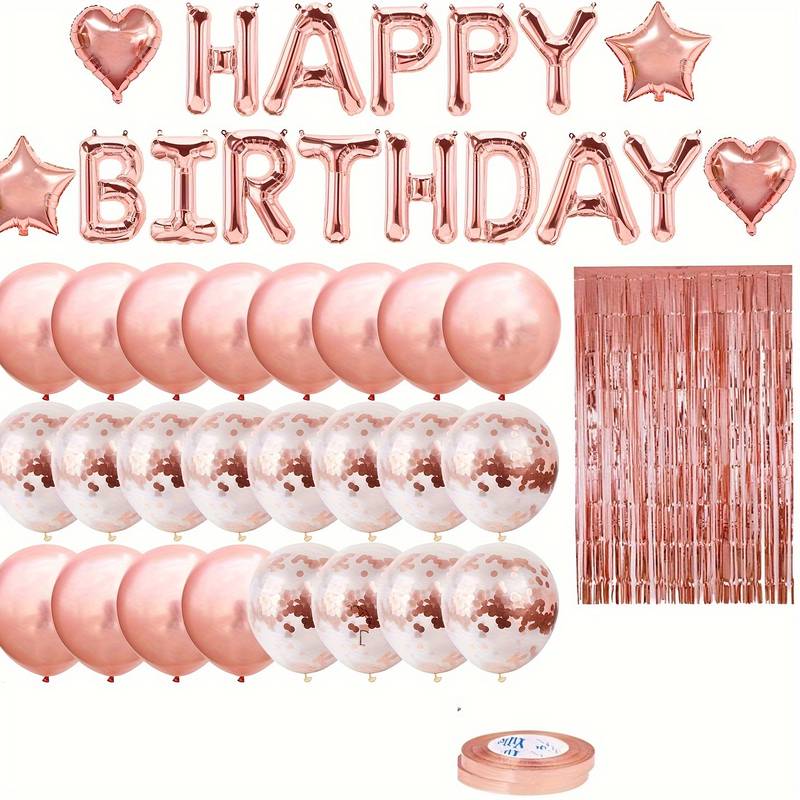 Ballonnen set Happy Birthday voor roze gouden thema