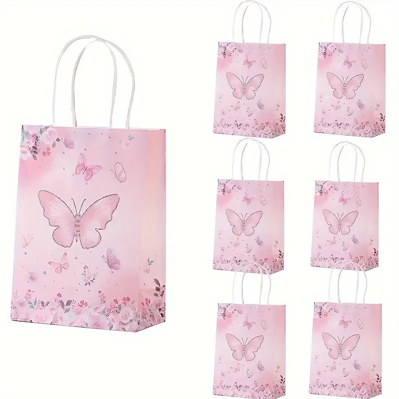 Cadeautas in het roze met afbeelding van vlinders